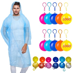 Custom Portable Disposable Ball Poncho Plastic Waterproof Raincoat Poncho Folded in <b>Mini</b> Ball with <b>Keyring</b> for Travel Outdoor - Product Image 1