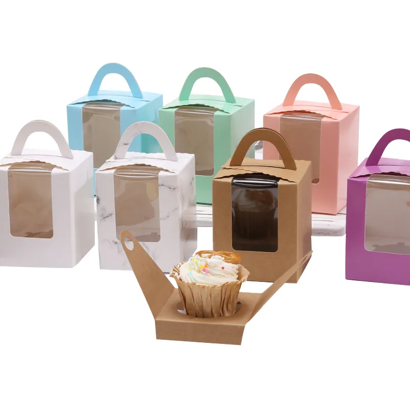 Оптовая Продажа с фабрики, одна портативная коробка для кексов, коробка для кексов, прозрачное окно с нижней частью, десертная коробка для упаковки десертов