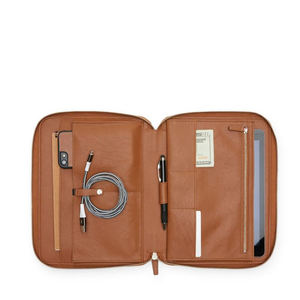 全粒面真皮旅行组织者portfoilo皮革拉链文件夹,适用于ipad,手机,查理