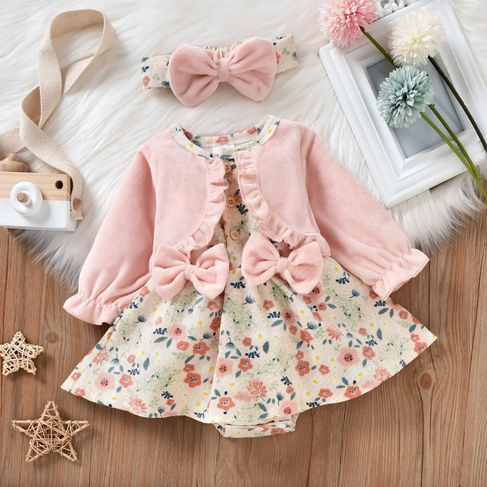 2022 Infant Rompers Princess Bow Long Sleeve Flower Jumpsuit Bodysuit Autumn Spring Costumes Newborn Baby Girl Clothes