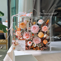 Maßgefertigte Ewige Rosen Heimdekoration Elegante Langlebige Konservierte Blumen in Acrylbox Muttertag Valentinstag Tragbare Geschenke