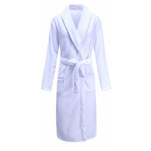 روب حمام من الفانيلا باللون الأبيض لفصلي الخريف والشتاء للأزواج، ثوب نوم طويل من الصوف المرجاني للنساء، بيجامة للرجال بنقشة سادة مريحة للاستخدام الفندقي - Product Image 5