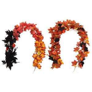 Easy To Obtain <b>Halloween</b> Rattan Wall Hanging Black Maple Leaves With Pumpkins For Home <b>Decor</b> - Product Image 4