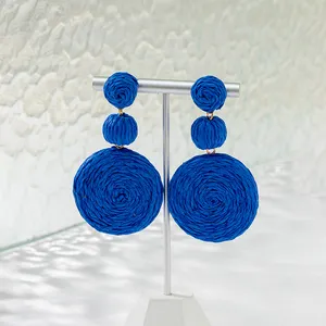 European American Bohemian Earrings Klein Blue Simple Geometric Woven Earrings Resort Style Lafite Grass Fine Jewelry Earrings