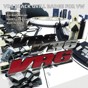 Autocollants de calandre de voiture VR6 en plastique noir brillant personnalisés en gros, emblème logo pour VW Golf - Product Image 2