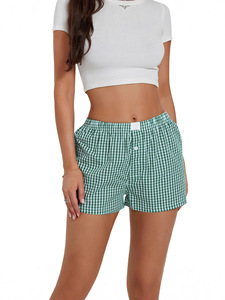 Shorts d'été décontractés pour femmes en tissu tissé, taille mi-haute, coupe régulière, respirants, séchage rapide, motif quadrillé - Product Image 5