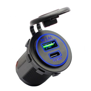 Enchufe de cargador de coche USB dual 2.4A 5V tipo C adaptador de toma de corriente con puerto hembra para 12-24V coches camiones vehículos marinos - Product Image 1