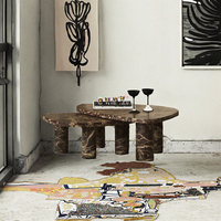 Personnalisé de haute qualité au design moderne marbre rouge centre table basse ensemble 2 pierre naturelle JINZHI pierre facile à nettoyer meubles de maison