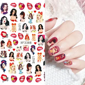 Sevgililer Nail Art etiketler çıkartmaları seksi dudaklar aşk kalp gül yüksek topuklu tasarım tırnak Sticker kadınlar için kızlar tanışma sevgililer