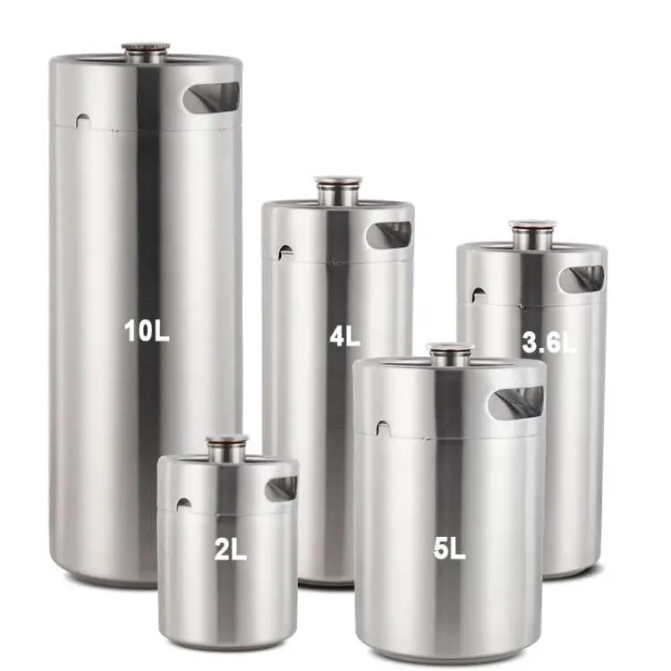 Homebrew Bir Stainless Steel 304 Keg 2L 3.6L 4L 5L 10L Mini Draft Bir Growler Barel Bir dengan Lengan dan LOGO Kustom