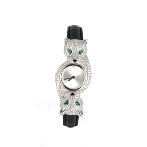 S925 jam tangan kuarsa klasik modis perak murni jam tangan kulit kuarsa macan tutul mengkilap zirkon untuk hadiah pesta wanita - Product Image 6