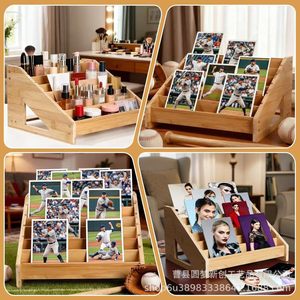 Wooden storage rack for cards and photos, multi-tiered shelf, photo frame, football photo display <b>stand</b>, greeting card display - Product Image 4
