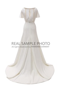 1212 #    Vestido <span class=keywords><strong>de</strong></span> <span class=keywords><strong>Novia</strong></span> <span class=keywords><strong>de</strong></span> Satén con Escote Barco, Manga Corta, Estilo Columna, con Cuentas <span class=keywords><strong>de</strong></span> Perlas, Fotos Reales - Product Image 3