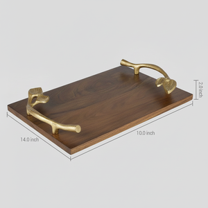 Bandeja de servicio de madera de diseño artesanal de primera calidad, pieza única con asas de metal dorado chapadas a un precio muy extremo - Product Image 1