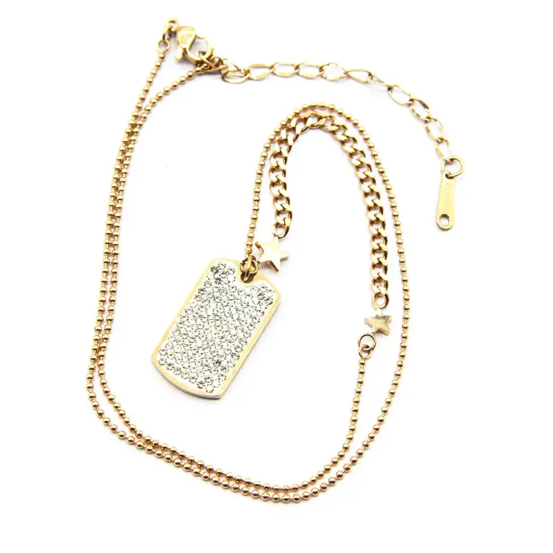 Stainless steel pretty cool Dog Tags theme pendant necklace popular CZ diamond Dog Tags necklace jewelry