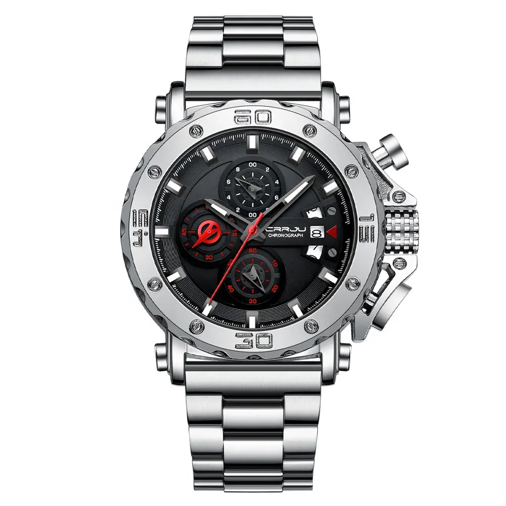 Schlussverkauf CRRJU 2294 Quarz-Armbanduhren Luxus Edelstahl wasserdicht Analog schwer Moden Chronografenuhren für Herren