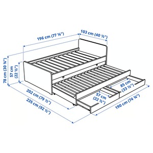 Giường ngủ hiện đại màu trắng bằng gỗ, có ngăn kéo kéo ra được, 2 ngăn kéo lưu trữ, khung giường đơn, góc bo tròn, dành cho phòng ngủ trẻ em - Product Image 3