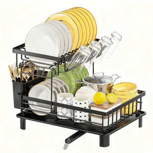 Égouttoir à vaisselle 2 niveaux en acier inoxydable noir, support de rangement de cuisine antirouille - Product Image 1