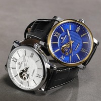 FORSINING FSG8296M4 Automatische Herrenuhr mit großem Gehäuse, offener Herzform, mechanisches Uhrwerk, elegantes Lederarmband, Herren-Business-Armbanduhr