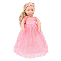 Gaun Putri Pola Kartun Buatan Tangan dari Jaring Tulle 18 Inci untuk Kostum Pesta Boneka Fashion