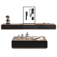 Meuble TV et table basse combinés, style nordique moderne, pour salon, avec éléments suspendus, en bois blanc, grand et petit modèle