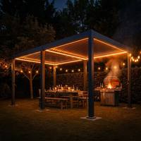 Grand pavillon extérieur robuste en aluminium avec commande manuelle, à double toit à lamelles, éclairage intégré, résistant aux intempéries, idéal pour café