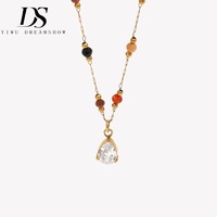Collier pendentif Dreamshow en pierres colorées avec zircon en forme de poire, en acier inoxydable 316L plaqué or 18 carats, chaîne ras du cou vintage