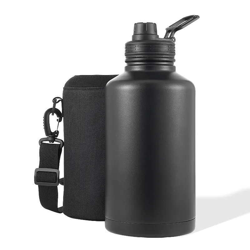 Botella de agua al vacío con aislamiento de acero inoxidable, portátil, para exteriores, 64 oz, con bolsa de manga, jarra de agua de medio galón