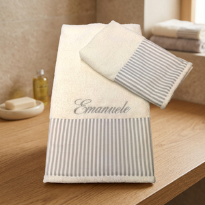 Ensemble de serviettes de bain en coton ivoire personnalisées, design rayé, séchage rapide - Product Image 3