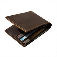 Dompet Pendek Vintage Lipat Kulit Asli Crazy Horse Dompet Koin Tempat Kartu Multifungsi Pria Slot Multi Kartu Portabel