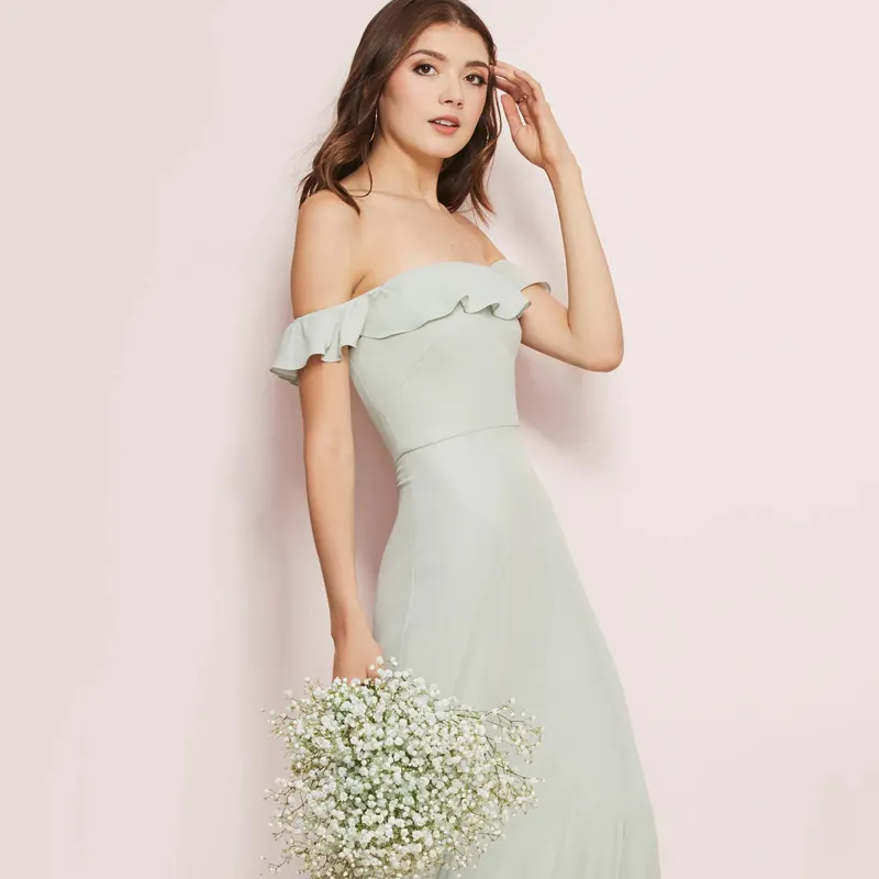 Custom Fashion Off The Shoulder Ruffle Elegant Sweet Wedding Dresses Party Dress Bridesmaid Dresses for Women