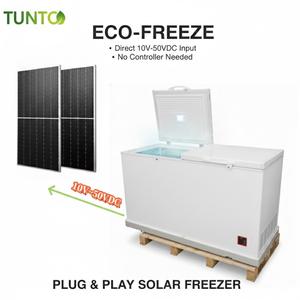 Congélateur coffre hybride <span class=keywords><strong>solaire</strong></span> <span class=keywords><strong>unique</strong></span> à entraînement direct PV 10V-50VDC 68-258L Adaptateur AC DC Portable Hors réseau Économie d'énergie - Product Image 2