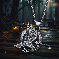 Collier Viking Aigle Vintage en Acier Inoxydable, Pendentif Animal Mythologie Nordique, Idéal pour les Fêtes - Vente Flash