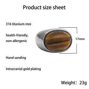 <b>Men's</b> Titanium Steel Oval <b>Ring</b> With <b>Black</b> And Brown Stone Bezel Setting Retro Style Jewelry Gift For <b>Men</b> - Product Image 5