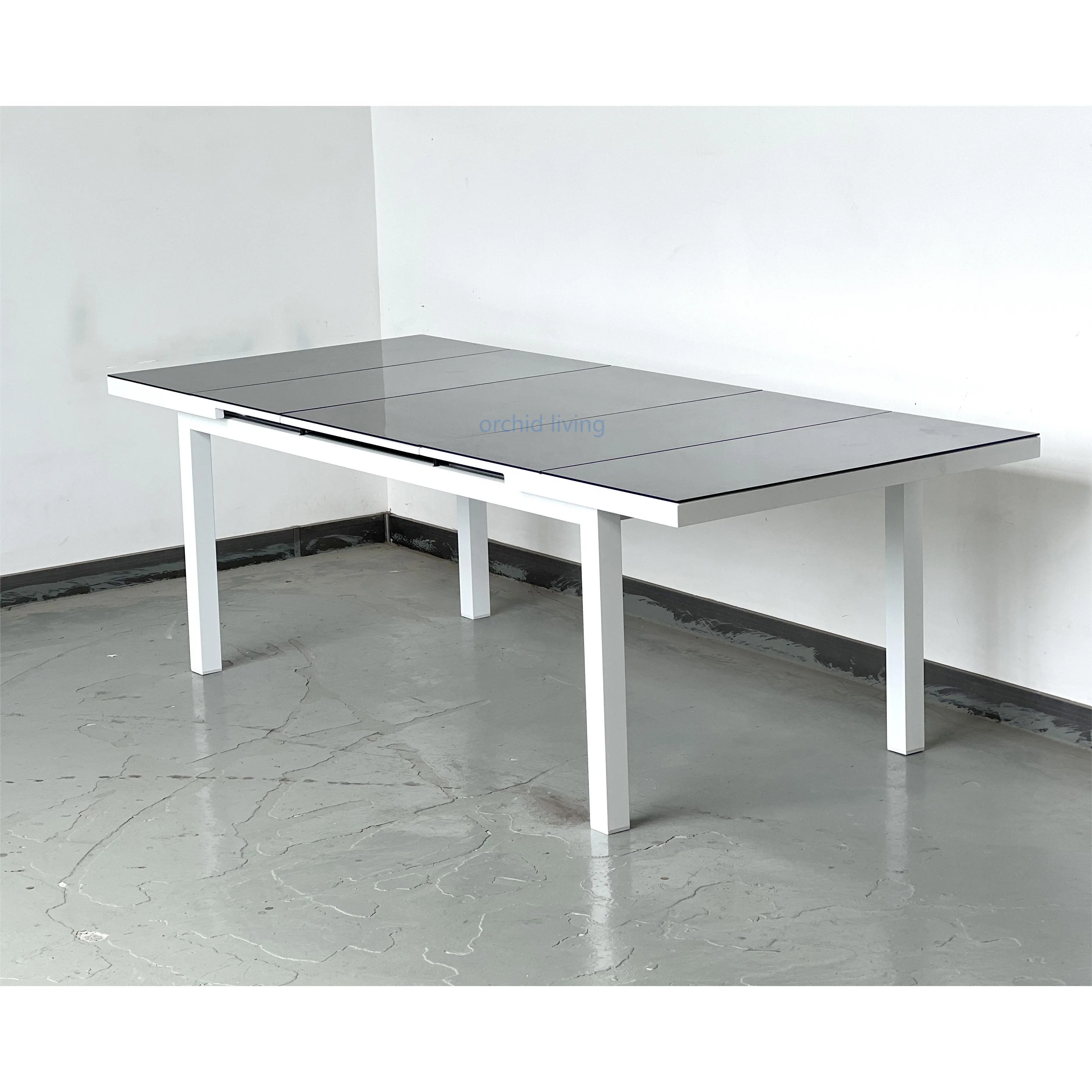 ダイニングテーブルガーデンパティオメタルダイニングテーブルと椅子セット屋外拡張可能ダイニングテーブル家具