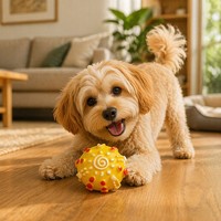 Balle jaune couineuse pour chien en silicone et latex, jouet texturé à mâcher et à rapporter pour chiens