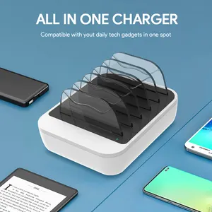 65W Charging Station For Multiple Devices 5 USB-A/USB-C Port Charging Station Dock Designed For IPhone IPad Cell Phone Tablets