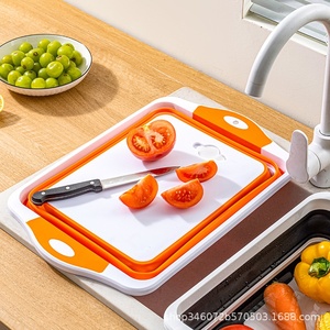 <span class=keywords><strong>Planche</strong></span> à découper pliable multifonctionnelle pour l'extérieur avec panier de drainage intégré et bac à légumes, seau de barbecue - Product Image 1