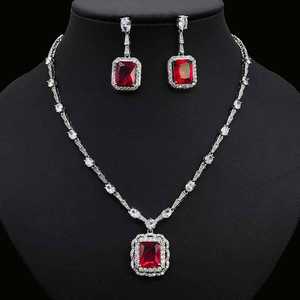 هيبريدي حساسة بيضاء اللون الذهب مربع مكعب زركونيا أقراط الزفاف قلادة الزفاف مجموعات الأزياء والمجوهرات - Product Image 4