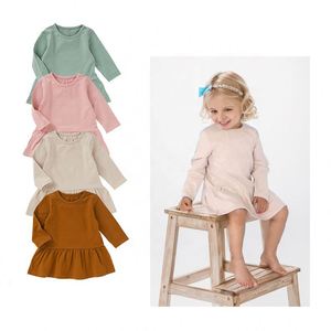 Automne enfant en bas âge filles robe nouvelle mode Logo personnalisé de haute qualité décontracté col rond plaine tricoté à manches longues jupe couleur unie - Product Image 2