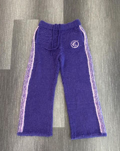 กางเกงวอร์มสตรีทแวร์ผ้าวูลลายแจ็คการ์ดสั่งทำพิเศษทรงโอเวอร์ไซส์มีเชือกผูกเอว ลายทาง ขนฟูฟ่อง นุ่มสบาย สำหรับผู้ชาย ผ้าถักเนื้อหนา สไตล์ลำลอง - Product Image 3