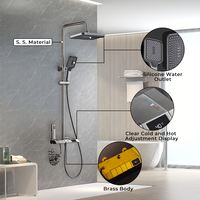 Ensemble de douche numérique intelligent moderne noir gris piano 4 fonctions avec pommeau de douche pluie et système de douche de salle de bain avec affichage de la température