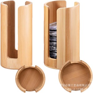 Bamboo Cup Lid Storage Rack Round Standing Type For <b>Kitchen</b> Counter Organize Plastic Lids - Product Image 1