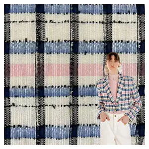New Arrival Cotton wool Polyester woven Fabric Plaid Pink yarn dyed Tweed Fabric