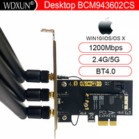 Adaptador de Tarjeta Wifi Interna para Escritorio BCM943602CS 802.11AC con BT 4.0 PCI E 3 Antenas para Tarjeta WLAN Inalámbrica IOS/OS X