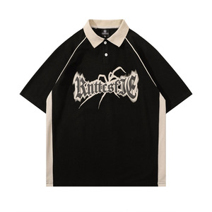 STARLIGHT <span class=keywords><strong>POLO</strong></span> en coton imprimé araignée de haute qualité T-shirt ample à manches courtes avec patchwork pour hommes - Product Image 2
