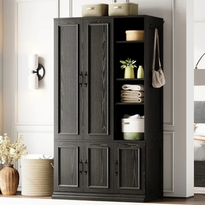 <span class=keywords><strong>Armoire</strong></span> noire pleine hauteur Prima avec portes à fermeture douce et design minimaliste à tons sombres pour chambres modernes - Product Image 4