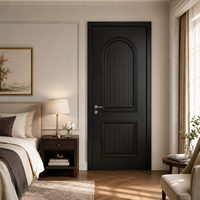 Porte intérieure battante en acier à panneau cintrée de style français minimaliste, finition peinte en noir, taille personnalisée, pour chambre de villa