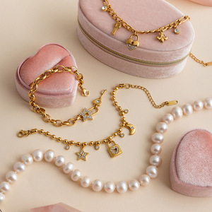 Bracciale Trendy in Acciaio Inossidabile 18K con Charm a Forma di Cuore e Chiave, Cristalli e Strass, Regalo <span class=keywords><strong>per</strong></span> <span class=keywords><strong>San</strong></span> <span class=keywords><strong>Valentino</strong></span> - Product Image 2