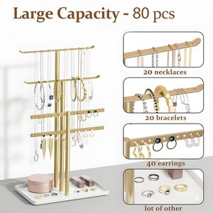 Modern Silver Metal Bracelet Necklace Jewelry Rack Jewelry T Hand 3 Tier Wood Tabletop Organizer Display Jewelry Holder Stand - Product Image 4